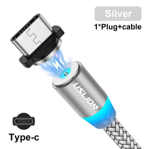 USLION Magnetic USB Cable For iPhone, Samsung Type C Cable LED Fast Charging Data Charge Micro USB Cable