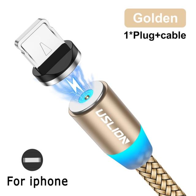 USLION Magnetic USB Cable For iPhone, Samsung Type C Cable LED Fast Charging Data Charge Micro USB Cable